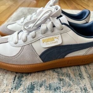 Puma Palermo White Dark Indigo Blue Sneakers